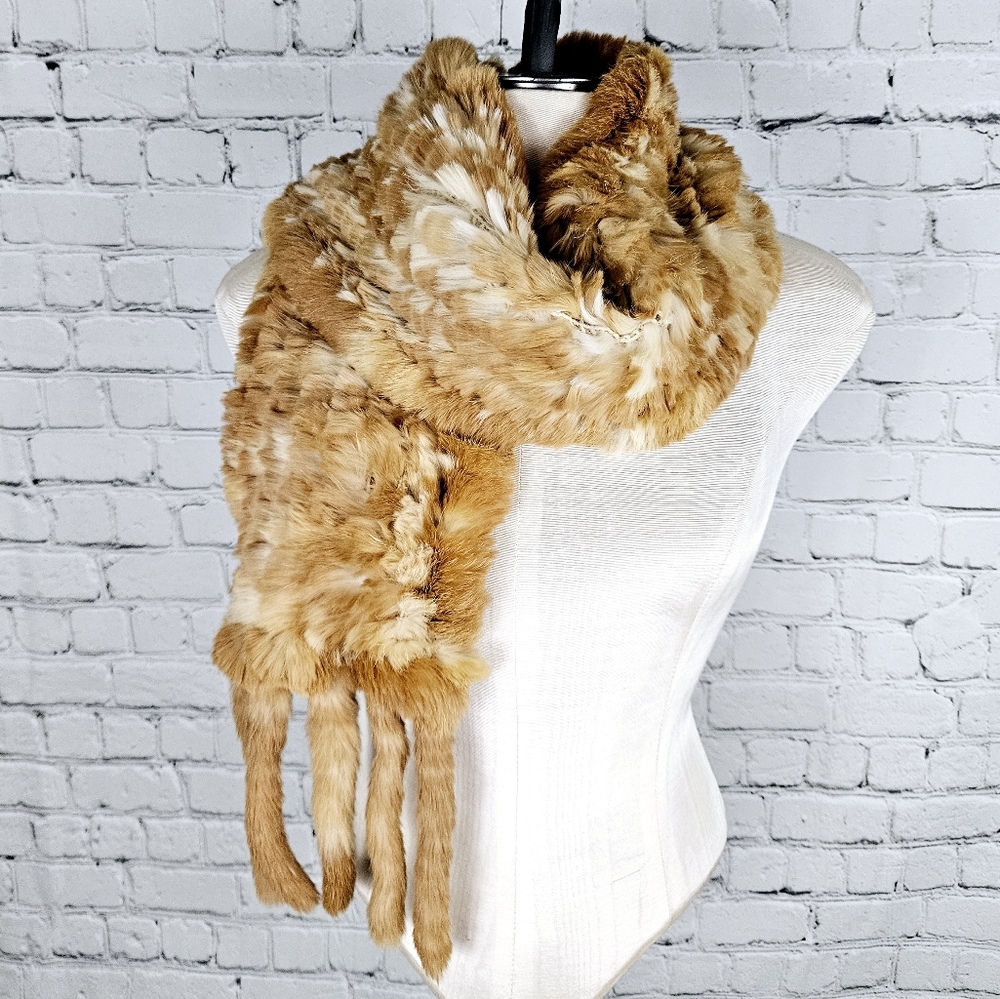PLATANIA | 100% rabbit fur fringe vintage scarf